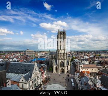 Saint Bavo Cathedral (Sint-Baafskathedraal) and Sint-Baafsplein, view from Belfry. Ghent, Belgium Stock Photo