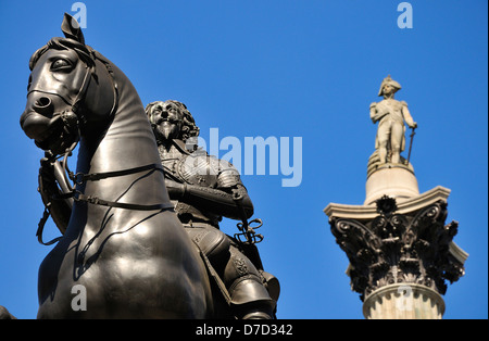 London, England, UK. Statue (1633: Hubert le Sueur) of King Charles I (1600-49) in Trafalgar Square. Stock Photo