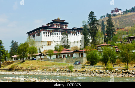 Rinpung Dzong is a large Drukpa Kagyu Buddhist monastery and fortress in Paro District in Bhutan. Stock Photo