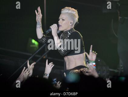 US singer Pink gives a concert at the O2 World in Berlin, Germany, 03 May 2013. The show is part of her tour 'The Truth About Love'. Photo: Britta Pedersen/dpa Stock Photo