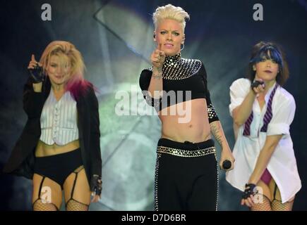 US singer Pink (C) gives a concert at the O2 World in Berlin, Germany, 03 May 2013. The show is part of her tour 'The Truth About Love'. Photo: Britta Pedersen/dpa Stock Photo