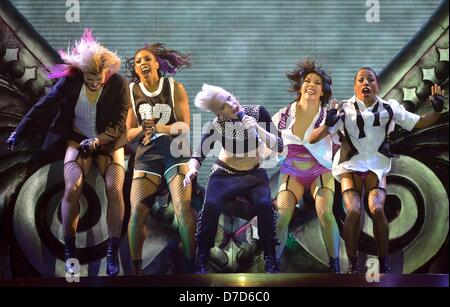 US singer Pink (C) gives a concert at the O2 World in Berlin, Germany, 03 May 2013. The show is part of her tour 'The Truth About Love'. Photo: Britta Pedersen/dpa Stock Photo