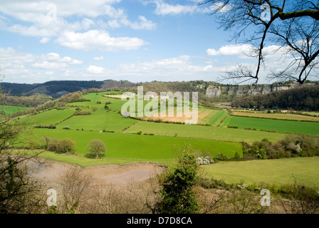 view of the lower wye valley from the eagles nest viewpoint windcliffe near chepstow monmouthshire south wales uk Stock Photo