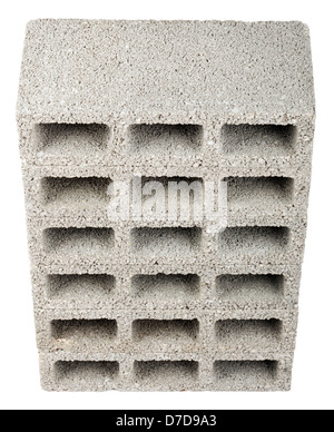 High angle view six gray concrete construction blocks (a.k.a. cinder block breeze block cement block foundation block besser Stock Photo