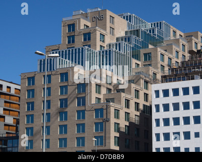 The barcode, a new office district in central Oslo Norway , interesting and varied facades, DNB Norwegian bank headquarters Stock Photo