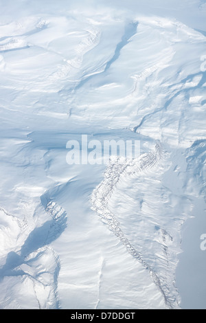 Ice sheet in Greenland near Baffin Bay. The shot was taken at an altitude of 31,000 feet, on April 20, 2013 Stock Photo