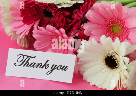 Thank you note and colorful gerbera daisies Stock Photo