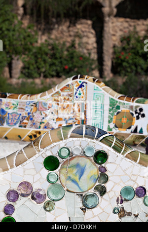 Antonio Gaudi's Mosaic Tile Bench At Park Guell In Barcelona, Spain 