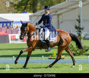 Badminton, UK. 4th May, 2013. World and European Champion Michael Jung of Germany and his horse LA BIOSTHETIQUE - SAM FRW lead after the Dressage phase of the Mitsubishi Motors Badminton Horse Trials, Saturday May 4th 2013 Stock Photo