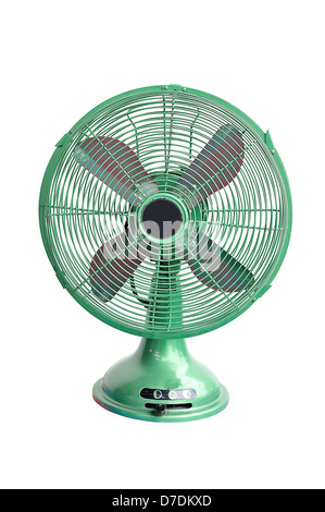 vintage green electric fan on white background Stock Photo