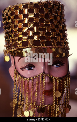 Traditional headscarf used by belly dancers for sale at Khan el Khalili Bazaar in the Old city of Cairo Egypt Stock Photo