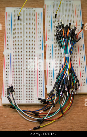 Electronic jumper wires with two solder-less breadboards Stock Photo