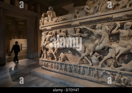The Sidamara Sarcophagus from Ambararasi of the Roman period in the Museum of Archaeology in Istanbul,Turkey Stock Photo