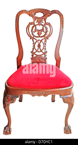 classical carved wooden chair upholstered in leather Stock Photo