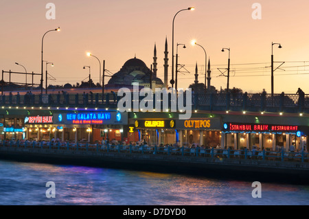The Galata Bridge and The Suleymaniye Mosque in the backround in İstanbul. Stock Photo