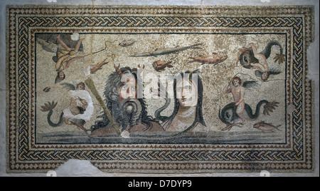 Mosaic of Poseidon, Oceanus, and Tethys in Zeugma Mosaic Museum, in the town of Gaziantep, Turkey. Stock Photo