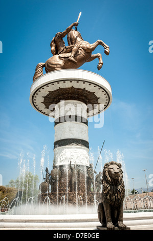 Statue of Alexander the Great in downtown of Skopje, Macedonia, FYROM Stock Photo