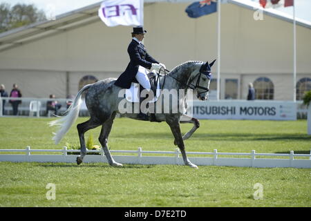 Badminton Estate, Gloucestershire, UK. May 4, 2013.  Dressage Day Two to FEI Eventing Four Star Dressage Test A. Tiana Coudray (USA) completing the Dressage Phase in equal 10th place on 43.3 Penalties riding Ringwood Magister. Credit Maurice Piper / Alamy Live News Stock Photo