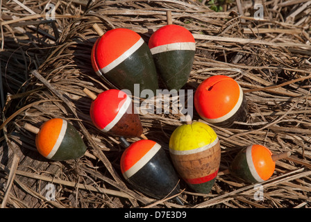 A selection of vintage freshwater pike fishing floats Stock Photo