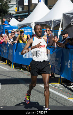 Vancouver, Canada. 5th May 2013. Gezahbn Eshetu of Ethiopia coming in third (2:27.02) at  the 2013 BMO 42th Annual Vancouver Marathon  at  Vancouver British Columbia Canada on May 5 2013 . Photographer Frank Pali/Alamy Live News Stock Photo