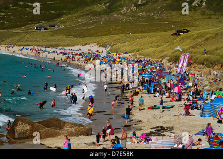 Sennen cove in Cornwall on a busy bank holiday Stock Photo