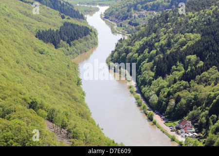 saarschleife the river saar turn around the hill  by City Orscholz in Saarland Germany Stock Photo