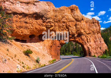 Red Arch road tunnel on the way to Bryce Canyon National Park,Utah,USA Stock Photo