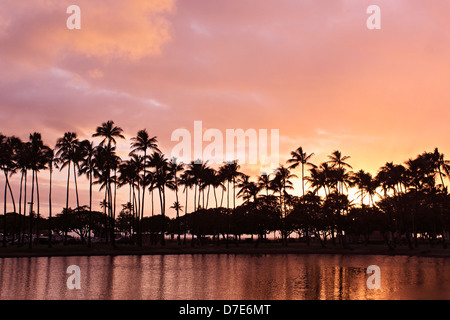 View of the sunset from Ala Moana Beach Park west of Waikiki, Oahu, Hawaii. Stock Photo