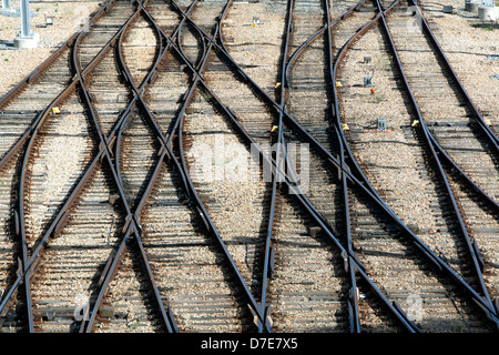 Railway tracks leading entering the Adelaide Railway Station Stock Photo