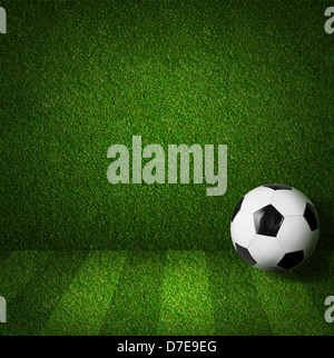 Soccer or football playing field side view with ball Stock Photo