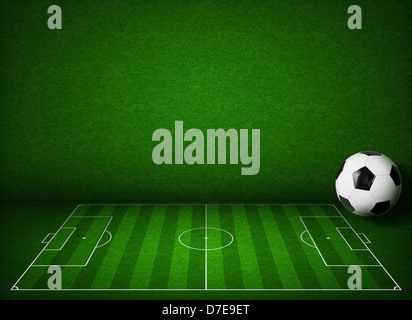 Soccer or football field or pitch side view with ball Stock Photo