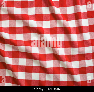 red and white linen tablecloth Stock Photo