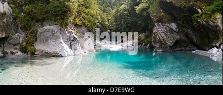 Panoramic view of the Blue Pools, a beautiful turquoise pool, near the mouth of the Blue River, New Zealand Stock Photo