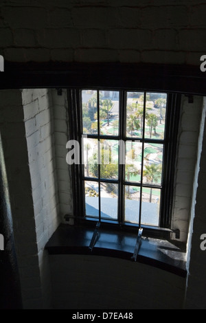 Inside looking out of the Lighthouse on St. Simon's Island, Georgia Stock Photo