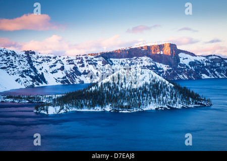 Crater Lake National Park, located in southern Oregon, during winter Stock Photo