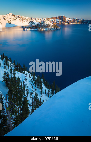 Crater Lake National Park, located in southern Oregon, during winter Stock Photo