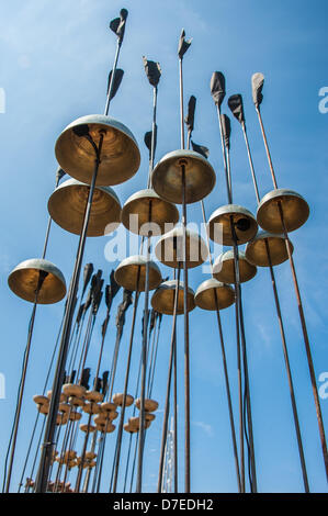 Brighton, UK. 5th May 2013. Kathy Hinde's Sonic Reed Beds - part of 'Audible Forces' Aeolian music on the beach at Brighton Festival, Sackville Gardens Beach, Western Esplanade, Hove, East Sussex UK May 5th 2013 phot Credit: Julia Claxton/Alamy Live News Stock Photo