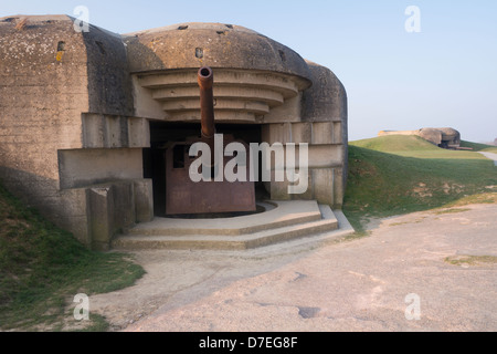 German gun battery overlooking D-Day beaches, Longues-sur-Mer, Normandy, France Stock Photo