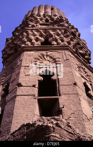 Fatimid style of the minaret of Al Hakim mosque nicknamed al-Anwar named after Al-Hakim bi-Amr Allah (985–1021), the sixth Fatimid caliph and 16th Ismaili Imam located in Islamic Cairo Egypt Stock Photo