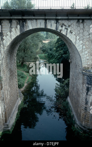 Stone bridge over small river,Languedoc, France Stock Photo