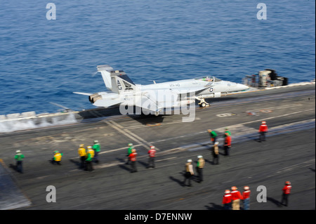 An F/A-18E Super Hornet launches. Stock Photo