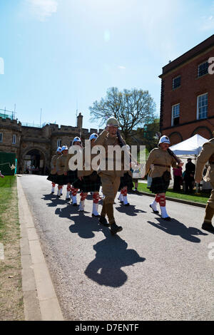 Lincoln, UK. 6th May, 2013. Victorian Weekend at Lincoln Castle in Lincolnshire Uk. People dressed in traditional Victorian The Home Guard (initially 'Local Defence Volunteers' or LDV) was a defense organisation of the British Army during the Second World War. of the era soldier carrying musket Credit: Paul Thompson/Alamy Live News Stock Photo