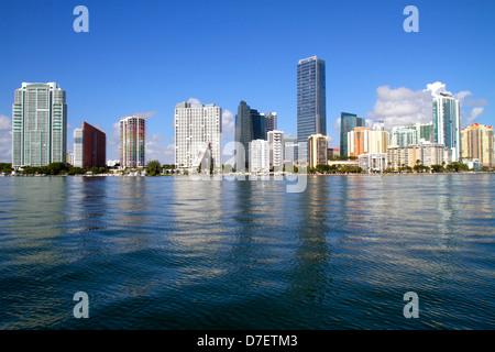 Miami Florida,Biscayne Bay,city skyline,Brickell Avenue,water,skyscrapers,high rise skyscraper skyscrapers building buildings condominium residential Stock Photo