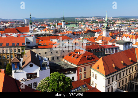 Brno overview from the tower of the SS Paul and Peter Cathedral in Petrov Hill. Brno, Czech Republic Stock Photo