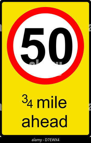 Temporary speed limit ahead sign Stock Photo