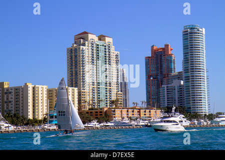 Miami Beach Florida,Biscayne Bay,condominium residential apartment apartments building buildings housing,city skyline,high rise skyscraper skyscrapers Stock Photo