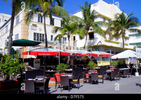 Miami Beach Florida,Ocean Drive,Art Deco Weekend,festival,hotels,Mia Bella Roma,restaurant restaurants food dining cafe cafes,al fresco sidewalk outsi Stock Photo