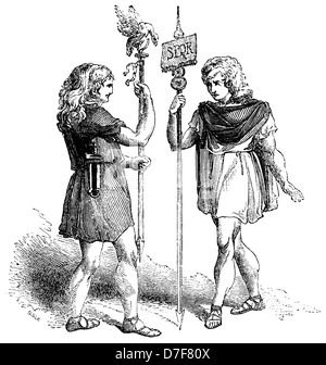 Roman standard bearers from a vintage 1840s wood engraving Stock Photo