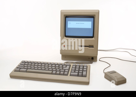Apple Macintosh Plus personal computer with keyboard and mouse Stock Photo