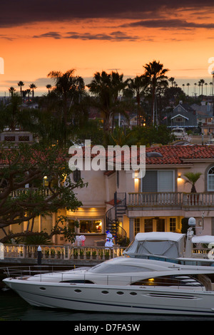 Yachts on Harbor Island, Newport Beach, Orange County, California. Stock Photo